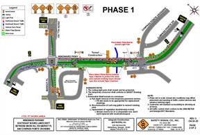 Map detail of Phase 1 lane closure